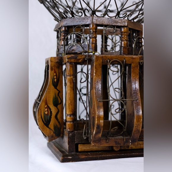 20th Century Victorian Style Wood and Iron "Balloon' Hanging Bird Cage - Picture 2 of 3